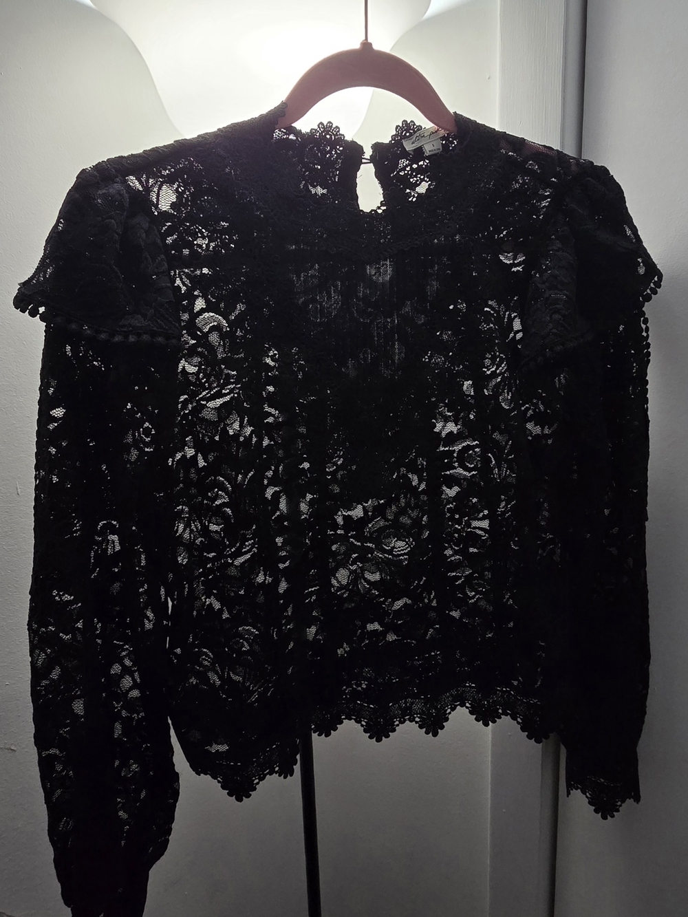 NWOT: Ultra Pink: Black Lace Long-Sleeve Blouse - Elegant Sheer Top
